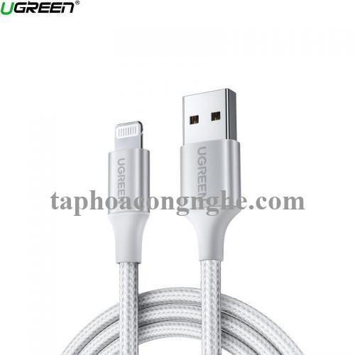 Ugreen 60160 0.5M màu trắng cáp USB 2.0 A ra Lightning MFI đầu bọc nhôm mà nickel chống nhiễu 50cm US291 30060160